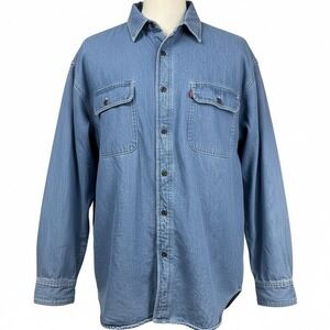 Levis Denim Jacket Mens XL Blue Fleece Lined Shirt Jacket Shacket Plaid Lining